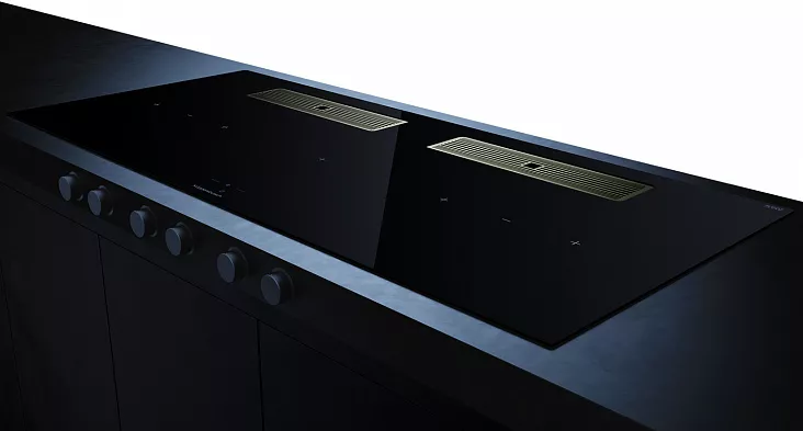 Индукционная варочная панель с вытяжкой Kuppersbusch KMI 12850.0 SR-S Gold
