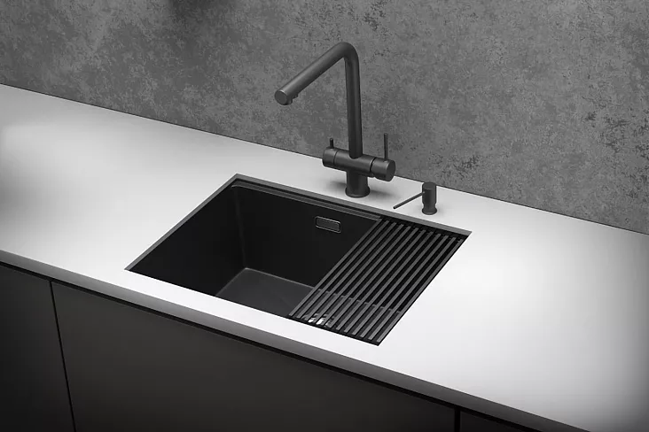 Кухонная мойка GRANULA KS-6045U, Черный матовый
