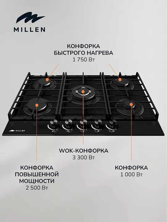 Газовая варочная панель MILLEN MGHG 701 BL